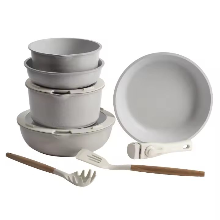 BERGNER | Batería de cocina de 5 piezas de aluminio fundido con mango extraíble y utensilios de cocina - Easy Click | Apta para todo tipo de cocina y horno - 1