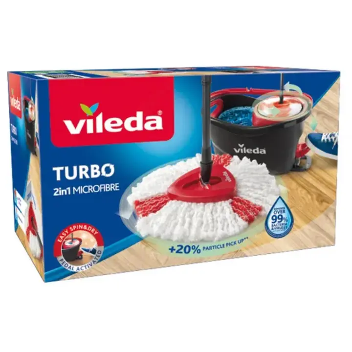 Vileda | Sistema Turbo 2en1 Fregona y cubo giratorio para suelos-Sostenible - 1
