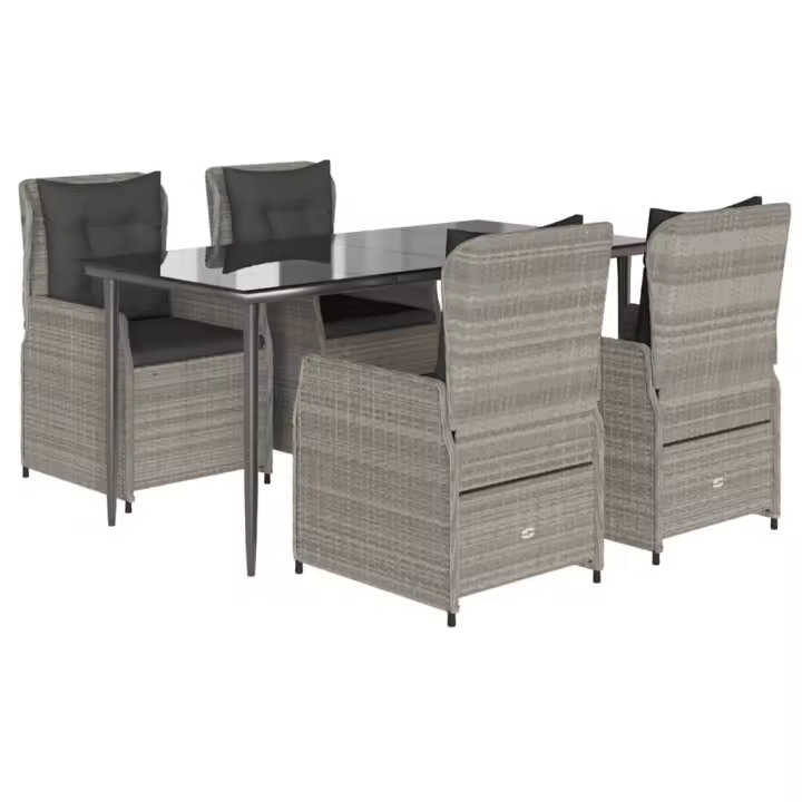 vidaXL Set comedor de jardín 5 pzas cojines ratán sintético gris claro - 1