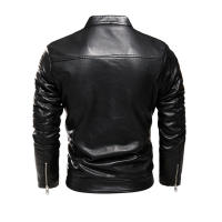 Chaqueta De Cuero Para Motociclista Resistente Al Viento Y Lluvia Para Otoño Y Primavera Con Cuello Alto Para Hombre Estilo Europeo Y Americano - details 12