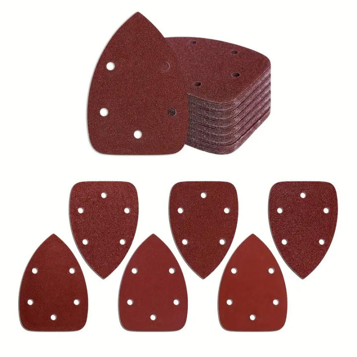 Hojas De Lija Triangular Roja Con 6 Agujeros 40-320 Grados Para Lijar Madera Hojas De Lija De Cinta Adhesiva Para Bricolaje Y Tallado De Madera