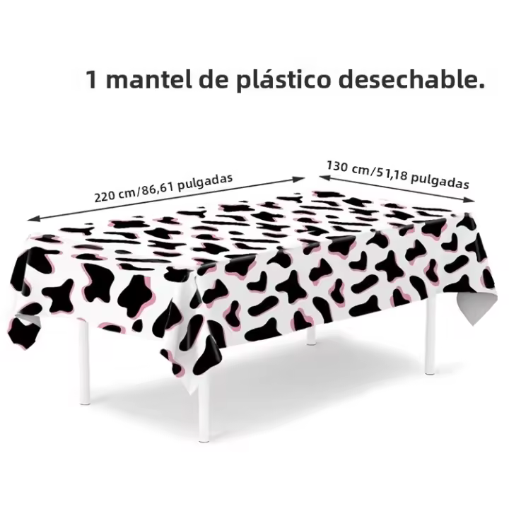 Mantel Desechable De Poliéster Y Algodón Con Estampado De Vaca En Blanco Negro Y Rosa Tema De Animales De La Granja Para Fiestas Cumpleaños - 1