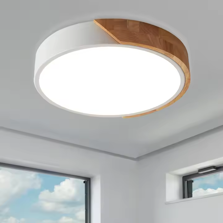 Lámpara de techo LED, lámpara de techo de madera, luces de techo LED de madera redondas modernas de 24 W, luz blanca 6500 K, lámpara de techo Ø30 CM, sala de estar, cocina, dormitorio, pasillo, comedor, pasillo, casa, balcón - 1