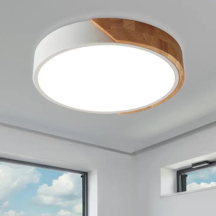 Lámpara de techo LED, lámpara de techo de madera, luces de techo LED de madera redondas modernas de 24 W, luz blanca 6500 K, lámpara de techo Ø30 CM, sala de estar, cocina, dormitorio, pasillo, comedor, pasillo, casa, balcón - 1