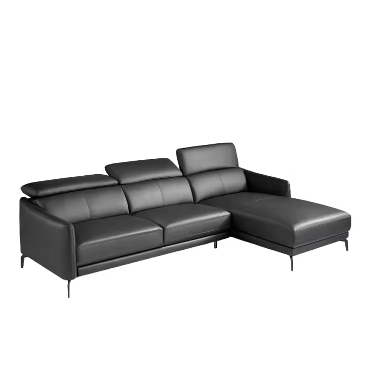 ANGEL CERDÁ 6041C Sofá chaise longue piel vacuno negro , Negro , Piel , 283 x 194 x 75/94 cm. - 1