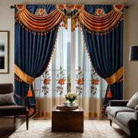 2 Piezas Cortina De Ventana De Lujo Estilo Chino Azul Con Bordado Digital HD Decoración Para Sala De Estar Y Dormitorio - details 0