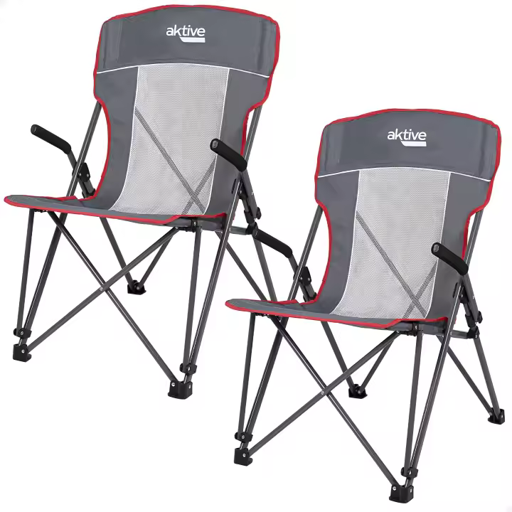 Pack 2 sillas plegables camping antivuelco gris c/reposabrazos removibles Aktive - 1