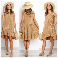 Vestido De Polka Dot Con Volantes Para Mujer Sin Mangas Cuello Redondo Corte Largo Casual Vestido De Verano De Polyester - details 6