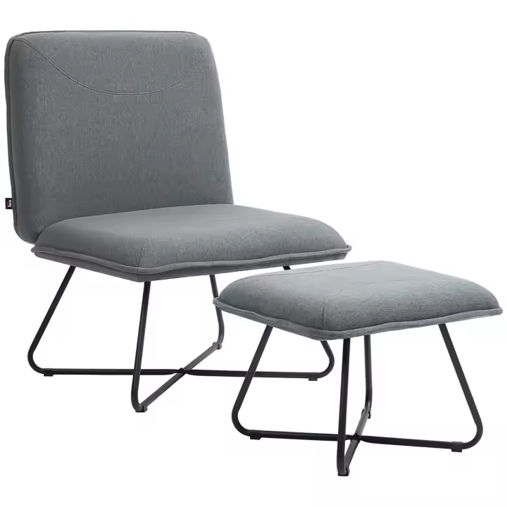 HOMCOM Sillón Relax Sillón de Salón con Reposapiés Butaca para Dormitorio sin Brazos con Patas de Acero en Forma de Cruz para Sala de Estar Azul Claro - 1