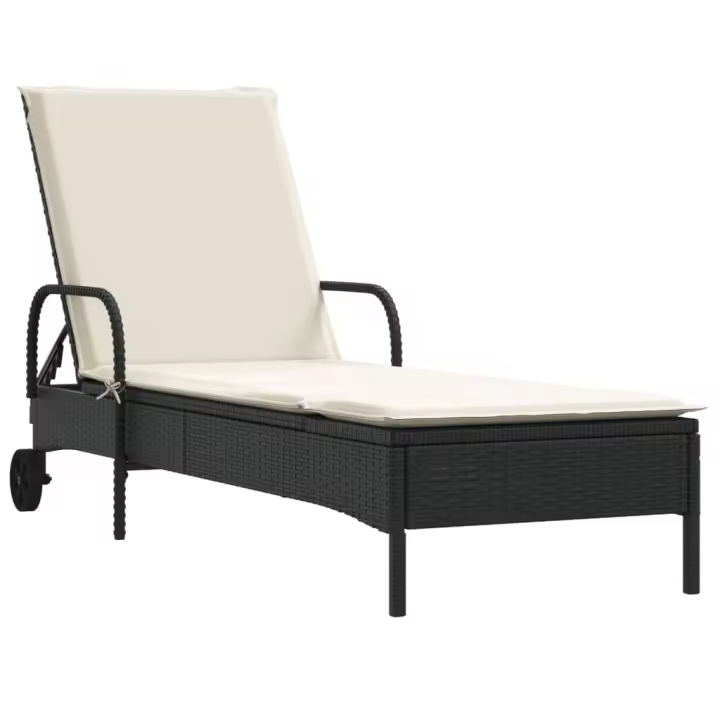 vidaXL Tumbona con ruedas y cojín ratán sintético Negro, Marrón, Gris Sillas de Exterior Ideal para jardín, playa, piscina, terraza Tumbona Piscina Tumbonas Playa Tumbonas Jardín Exterior - 1