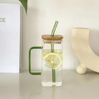 Vaso De Vidrio Transparente Con Tapa De Bambú Y Pajita De Color Para Bebidas Resistentes Al Calor De 301-400ml Vaso Grande Para Agua Leche Jugo Té De Burbujas - details 3