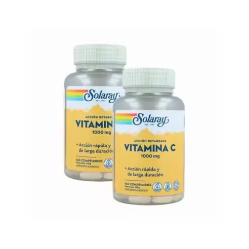 Solaray Pack 2 Vitamina C 1000 Mg Acción Retardada - Apto para Veganos - Protección contra el Estrés Oxidativo - Suplemento Alimenticio de Liberación Prolongada - 1