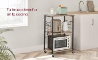 VASAGLE Estantería de Cocina con Ruedas, Carrito de Servicio de 3 Niveles, Estantería para Microondas, Horno, Tostadora, Marco de Metal con 6 Ganchos, Industrial, Gris y Negro/Marrón Rústico + Negro/Ébano y Negro/Roble Dorado y Blanco Nube - details 0