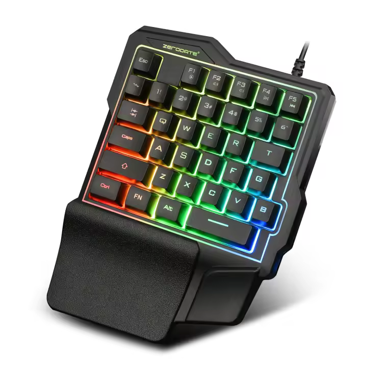 Teclado para juegos de una mano, retroiluminado, portátil, mini teclado para juegos, controlador de juegos ergonómico para jugadores - 1
