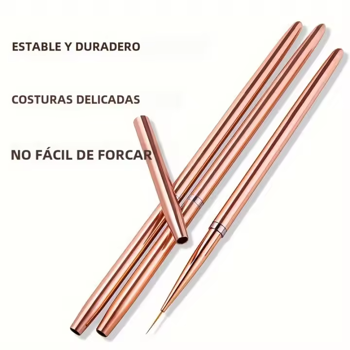 Kit De Pinceles Para Uñas Rose Gold 3Pcs Set De Dibujos Con Gel UV Línea Para Diseño De Flores Y Rayas Herramientas De Manicura 7/9/11mm - 1