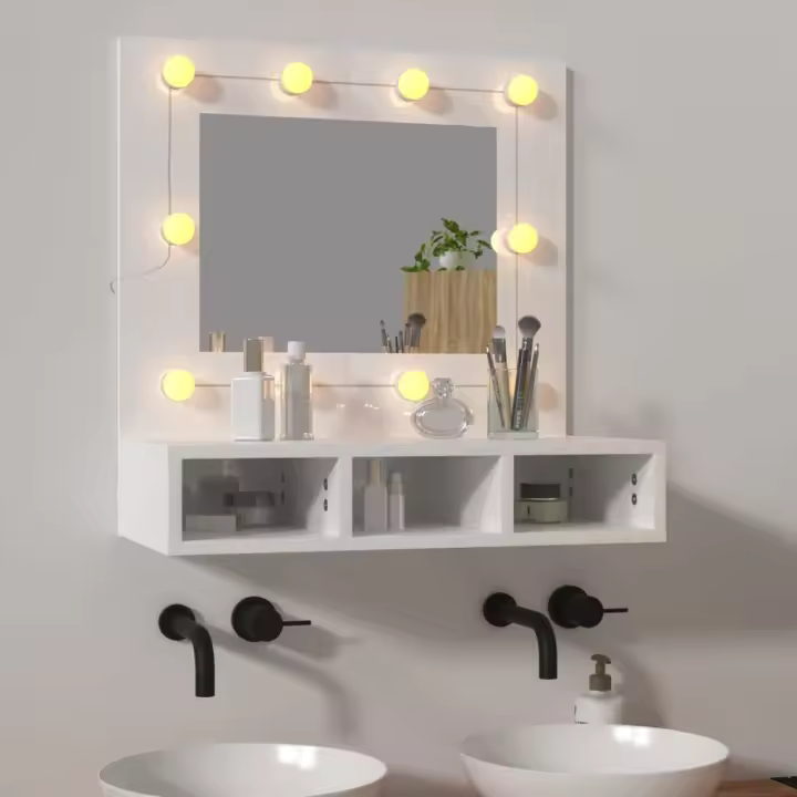 vidaXL Mueble con espejo y luces LED blanco brillante 60x31,5x62 cm - 1