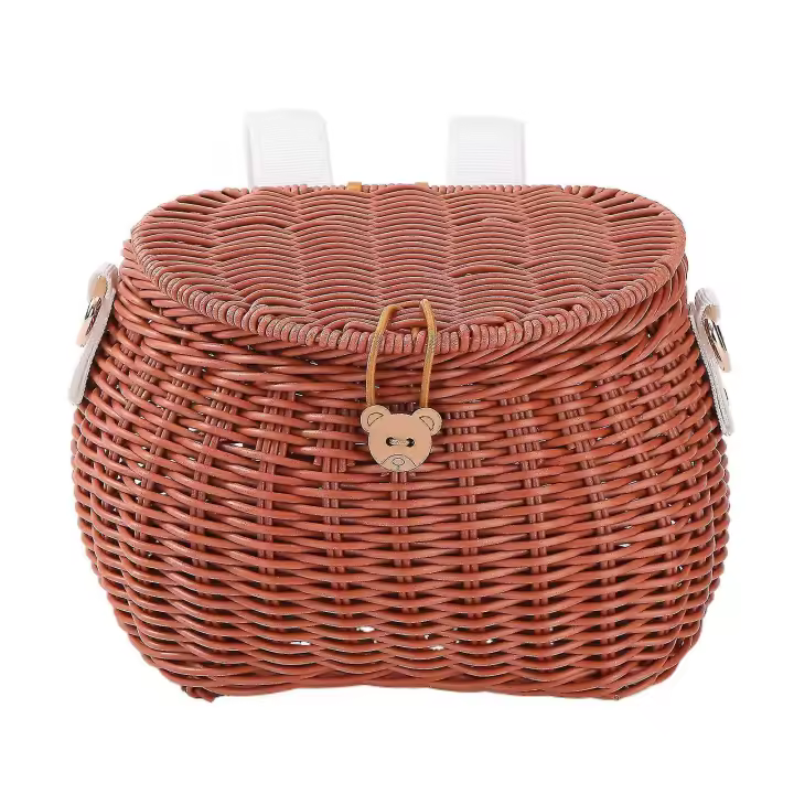 Hand-woven Bicycle Basket E-scooter Storage Container Large Capacity Strong Load-bearing Bike Handlebar Basket with Straps - 1