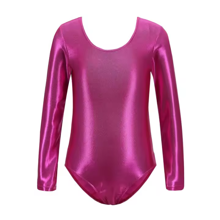 Bodysuit De Gimnasia Para Niñas En Color Sólido Transpirable Con Manga Larga Brillo Colorido Dancewear Para Ballet - 1
