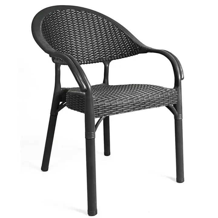 Sillón apilable, imitación a rattán, polipropileno blanco. Uso en exterior e interior. Otros colores disponibles. - 1
