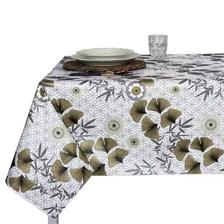 Mantel PVC, Mantel de hule, Mantel de hule lavable, Impermeable, Tapete de cocina, Modernos, Comedor, Ginkgo, Dorado, Oro y Blanco, Hojas doradas。 - 1