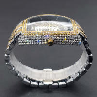 Reloj De Lujo Para Hombre Con Cristales Iced-Out Tonneau Dorado Reloj De Cuarzo Con Pulsera De Acero Inoxidable Moda Diamante Analog Clock - details 31