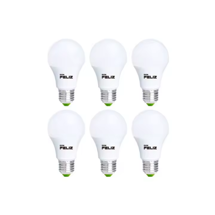 Bombilla Led A60 redonda estandar 6W/8W/9W/10W/11W/12W/13W/14W, luz amarilla/luz calida 3000K , casquillo grande E27, pack de 6 uds, Don Feliz - 1