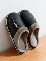 Chinelos De Hombre PU Cuero Impermeables Antideslizantes Cómodos Tamaño Grande Terciopelo Suave De Algodón Invierno Interior - details 1
