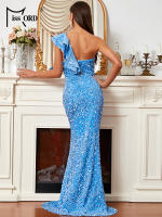 Vestido De Fiesta De Encaje Y Lentejuelas Missord Para Mujer Elegante Vestido De Boda Cocktail Prom Mermaid Maxi Vestido De Un Hombro Con Volante Y Abertura En La Pierna - details 7