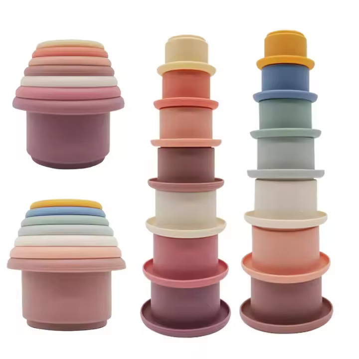 Tazas De Silicona Para Bebés Torre De Pila Montessori Bloques De Construcción Libres De BPA Juguetes Educativos Para Niños Y Niñas - 1