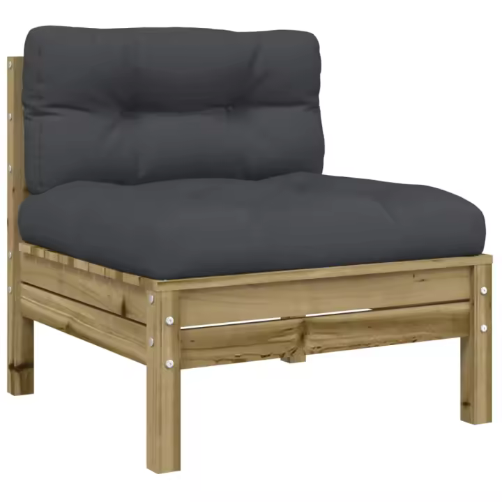 vidaXL Sofá jardín sin reposabrazos con cojines madera pino impregnada Marrón pino, Douglas natural, Impregnado natural Conjunto Terraza Muebles Jardín Exterior Juego de Muebles de jardín Mueble Jardín Exterior Muebles de Salon Exterior - 1