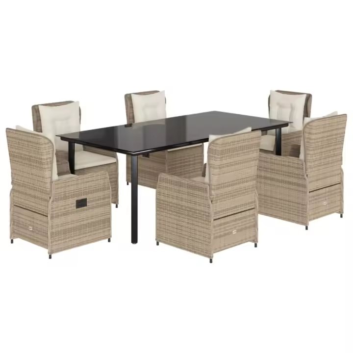 vidaXL Set comedor de jardín 7 pzas con cojines ratán sintético beige - 1
