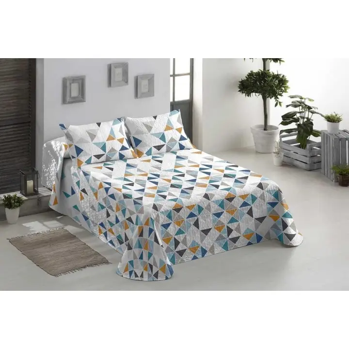 Colcha Bouti Primavera-Verano Modelo Milena. Colcha Bouti 100% Poliéster para Cama de 90/105/135/150/180, Colcha Bouti con cuadrante Decorativo incluye funda para cojín 50x70cm - 1