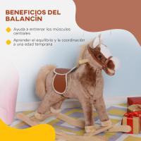 HOMCOM Caballo Balancín para Niños de +3 Años Caballo de Juguete con Asas Marco de Metal y Base de Madera Carga 40 kg 74x33x62 cm Marrón - details 5