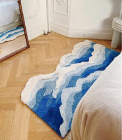 Alfombra Antideslizante De Estilo Japonés Con Patrón Azul De Mar Tufted Alfombra De Flocado Para El Hogar Alfombrilla De Piso Bonita Y Antideslizante - details 2
