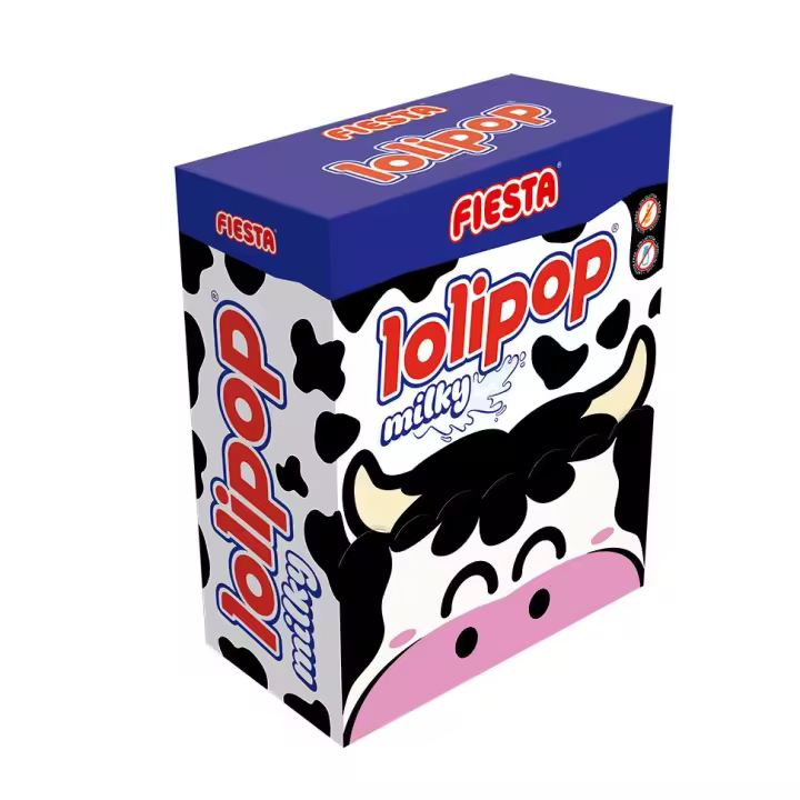 Lolipop Milky FIESTA - Caramelo Masticable Lolipop Sabor Leche - Caja con 100 Lolipop - Ideal para Peques - 1