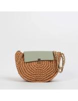 Bolso rafia de mujer con bandolera semicircular color verde - details 0