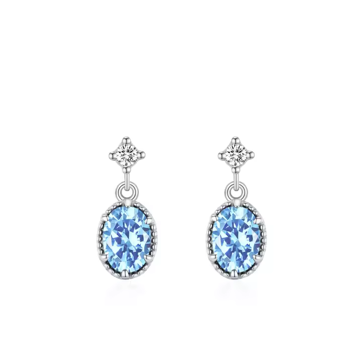 Zenyth-Pendientes Pequeños y frescos de Plata S925 with form de Lágrima del océano, with circonitas ovaladas de color Azul Claro, joyería versátil para las orejas de Nicho para Mujer. - 1