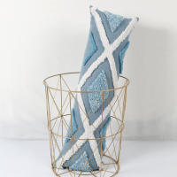 Funda De Cojín Rectangular Azul Con Patrón Geométrico Y Lazos Para Decoración Del Sofá Y La Habitación 100% Poliéster Lavable - details 2