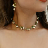 Collar De Lujo AENSOA Con Estampado Floral Blanca Y Hojas En Aleación De Metal Esmaltada Correa Dorada Para Mujer Vintage Para Fiesta - details 8