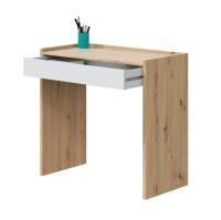 Meimon Mesa de estudio NOA con cajón, 81,5x40x77 cm, melamina blanca con acabado Roble Nodi, guías correderas metálicas, taco ABS antirayaduras, peso máximo mueble 25 kg, cajón con capacidad de 5 kg, diseño moderno y funcional para oficina o habitación. - details 3