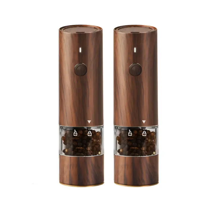 Juego de Molinillos de Pimienta y Sales Eléctricos, Molinillos de Pimienta automáticos recargables type C de 2 piezas, molinillo automático de una mano with Luz LED, grosor ajustable - 1