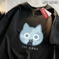 Camiseta De Algodón Oversized Para Hombre Y Mujer Estilo Japonés Con Diseño De Gato Lunar Azul Camiseta Casual Transpirable De Manga Corta Para El Verano - details 15