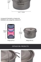 Juego De Cocina De Camping Widesea En Titanio Cañón De Turismo Para Piqueniques Y Senderismo Con Capacidad De 1.3L - details 1