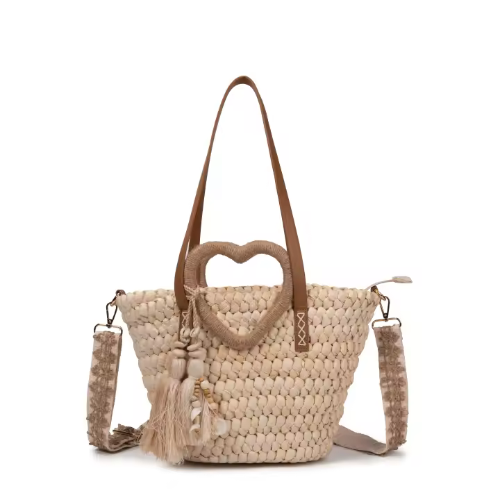 Capazo de rafia con asas corazón | Heart Shell Tote - 1