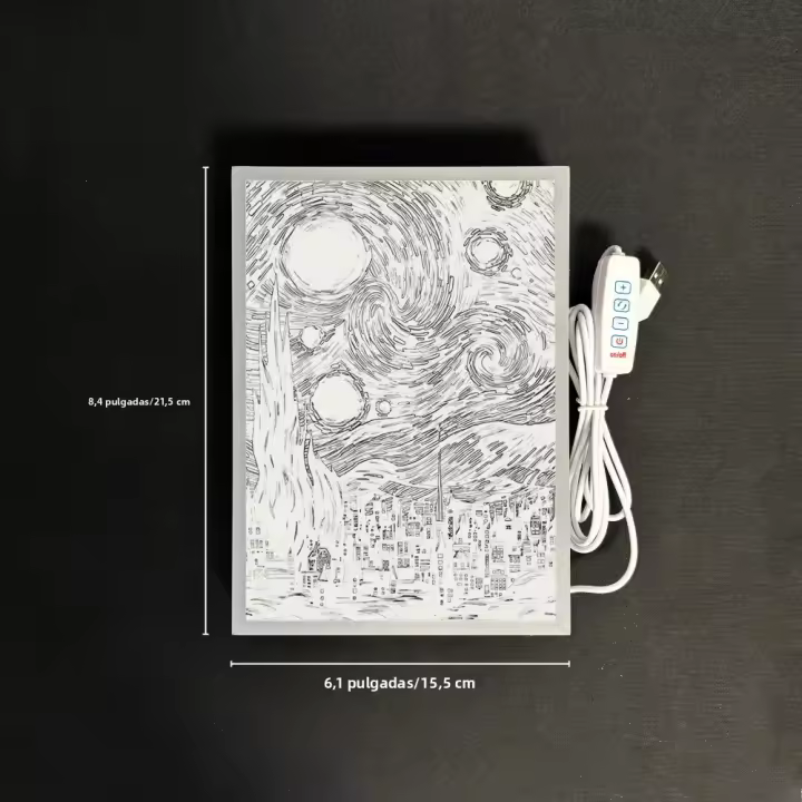 Lámpara De Noche LED Artística De Van Gogh Estrella De La Noche Decoración Para Habitación Y Sala De Estar 3 Modos De Luz Fría Neutra Caliente - 1