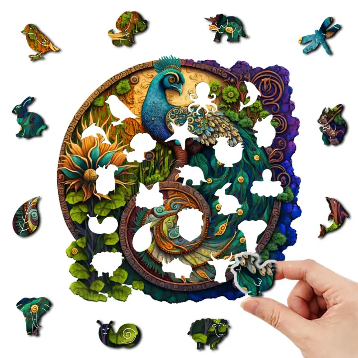 Rompecabezas De Madera Peacock 3D Personalizable Para Adultos Y Niños Juguete Educativo Juego De Rompecabezas De Animal - 1