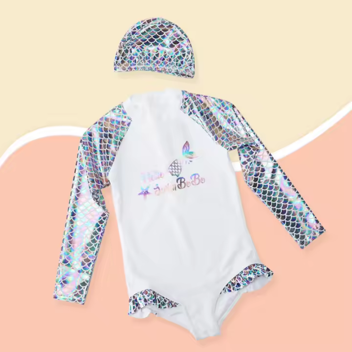 Traje de baño para niños, traje de baño para niñas de talla mediana y grande, bañador de aguas termales, traje de baño de una pieza de manga larga de sirenita para bebés - 1