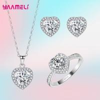Juego De Joyas De Aniversario Romántico Para Día De San Valentín En Plata De Ley 925 Con Zirconia Cúbica Corazón Anillo Collar Y Aretes Para Mujer - details 0