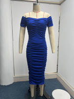 Vestido De Mujer Elegante De Verano Estilo Europeo Y Americano Color Sólido Falda Larga Pleated Uno Hombro Cierre De Pulsera - details 2