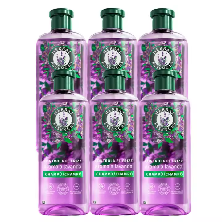 Herbal Essences Controla El Frizz Champú Aroma A Lavanda Para Pelo Encrespado. Ayuda A Limpiar, Hidratar, Suavizar. De Origen Natural. 6 Unidades de 350ml - 1